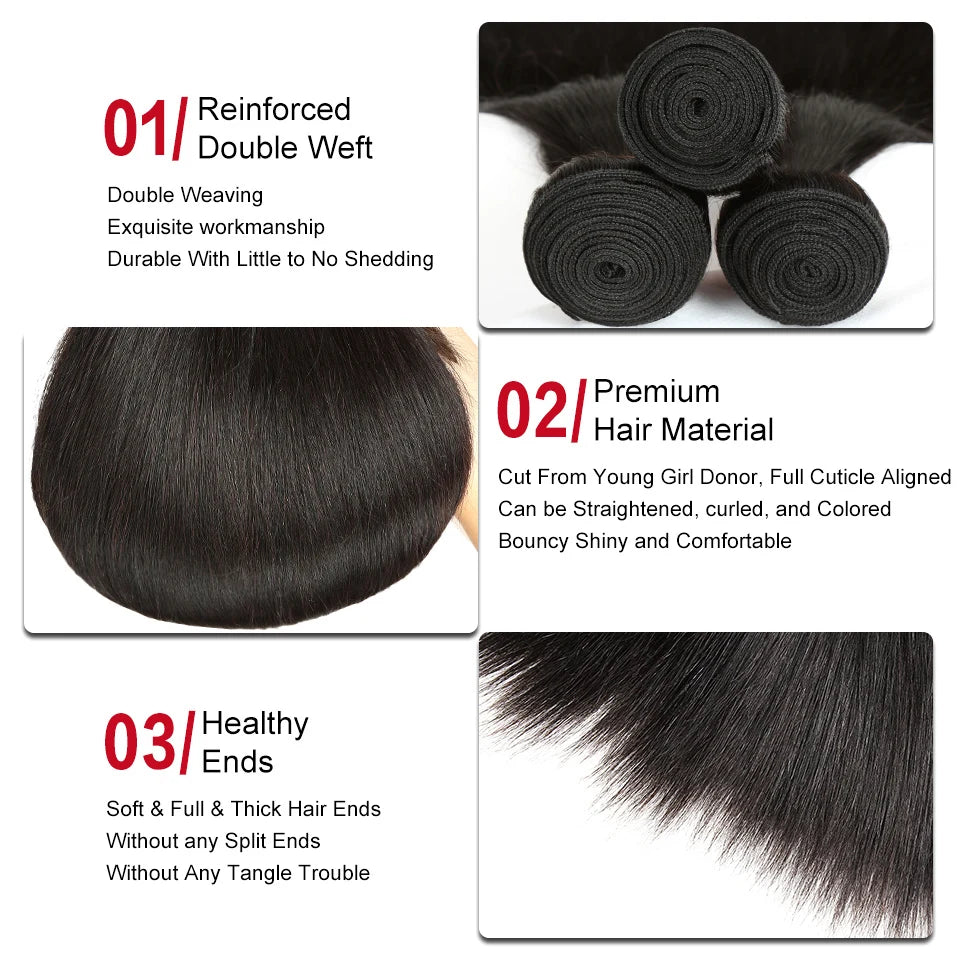 Sleek Peruvian Straight Hair Bundles Remy Hair Weave 8 To 30 Inches Extension100% Real Natural Human Hair Can Buy 3 Or 4 Bundles