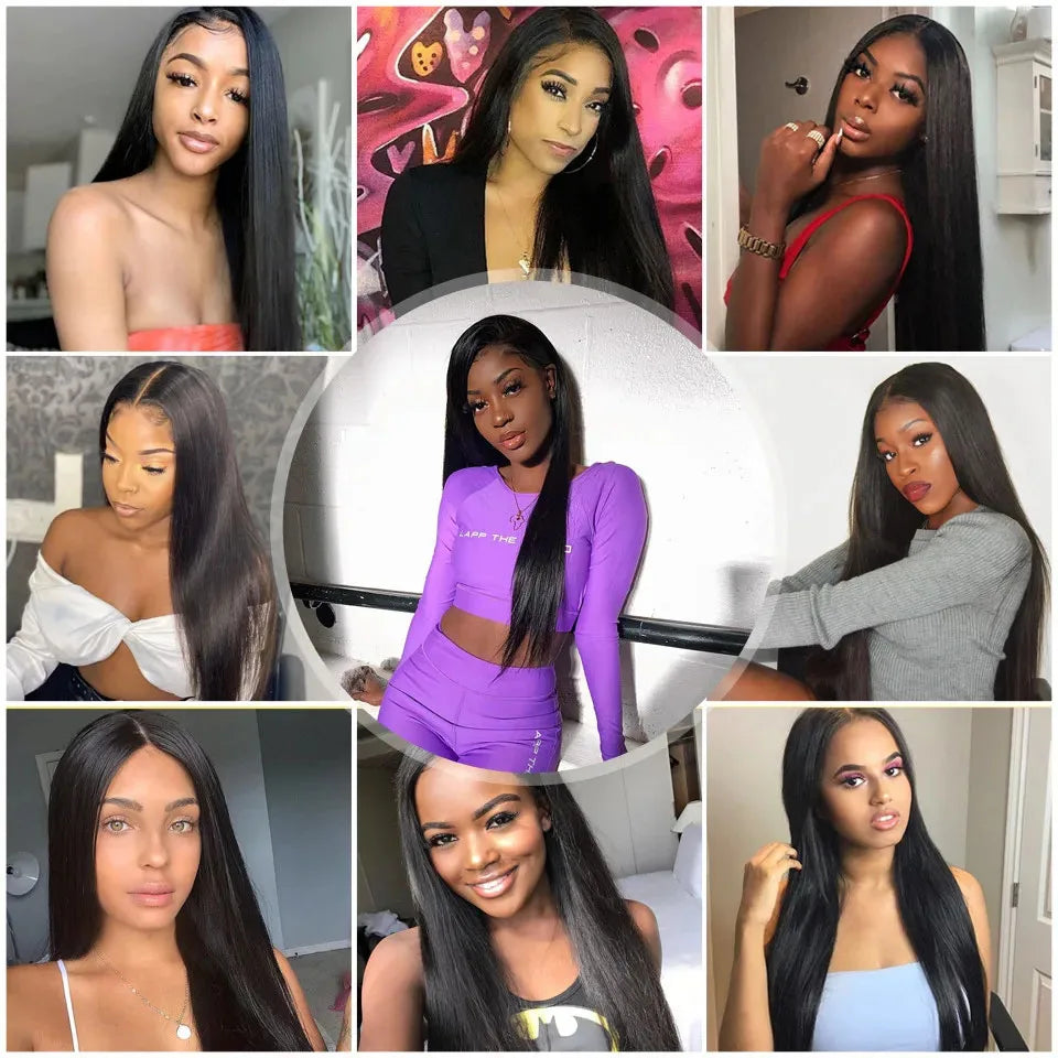 Bone Straight Human Hair Bundles With 13x4 HD Lace Frontal With Extensions Brazilian Weavings 3 Bundles With Closure for Women