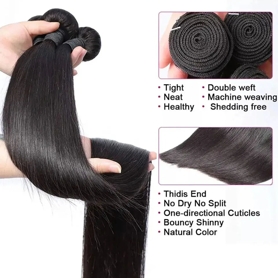 Bone Straight Human Hair Bundles With 13x4 HD Lace Frontal With Extensions Brazilian Weavings 3 Bundles With Closure for Women
